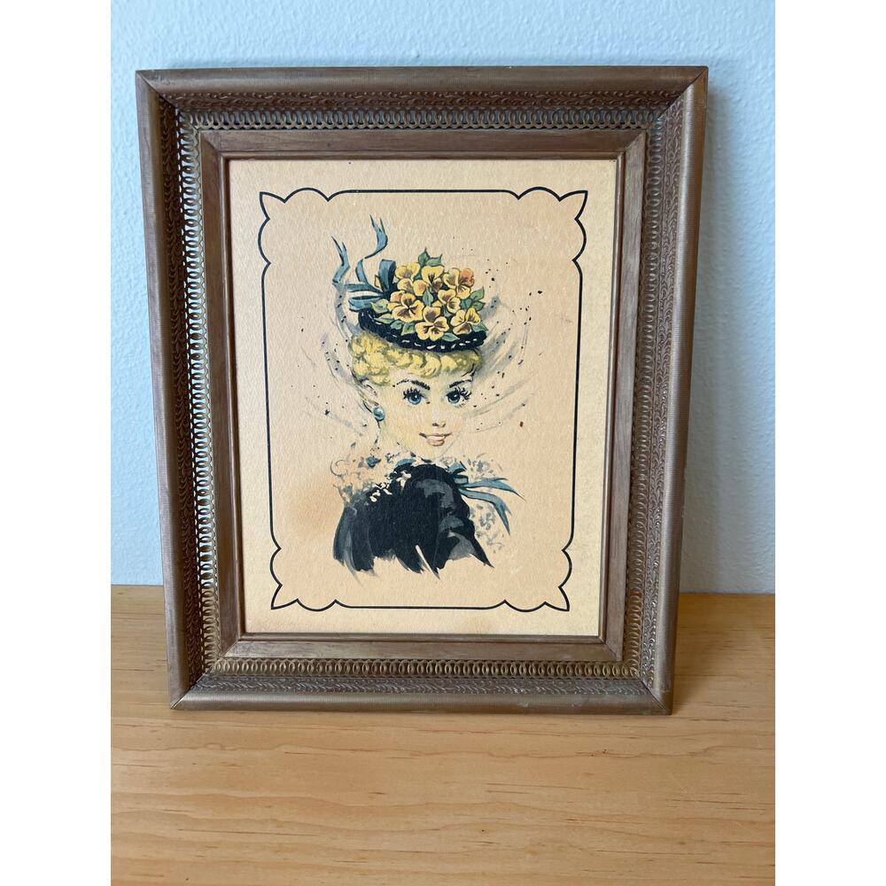 Vintage Framed Lithograph Blond Woman 1950s by Donald Art Co. Made in USA